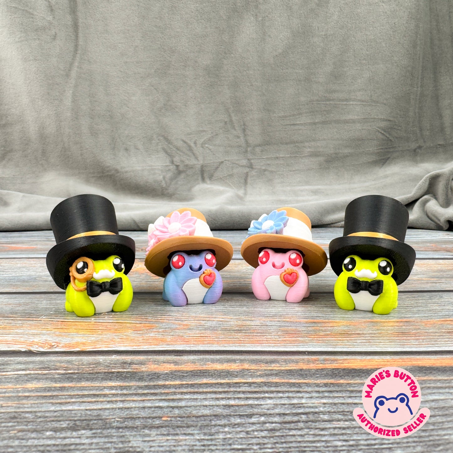 Dapper Mr. & Mrs. Frogs 3D Printed Clicker Fidgets