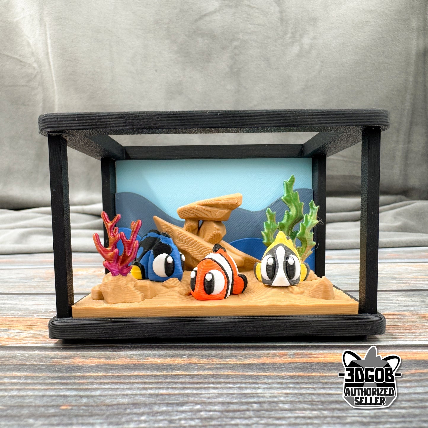 Fish Tank + 3 Fish 3D Printed Fidget Figure Diorama Set