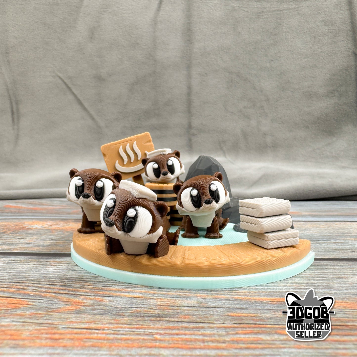 Otter Onsen + 4 Otters 3D Printed Fidget Figure Diorama Set
