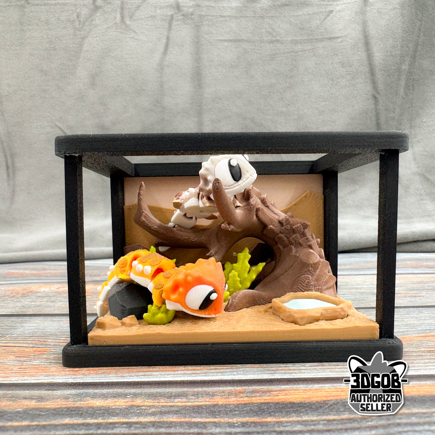 Reptile Habitat + 2 Bearded Dragons 3D Printed Fidget Figure Diorama Set
