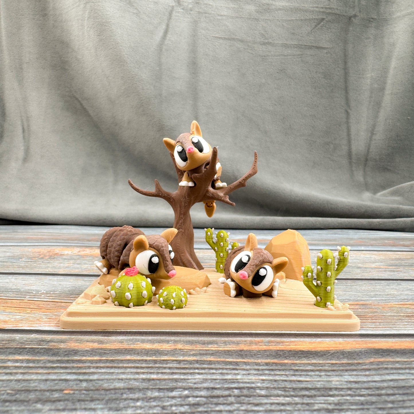 Desert + 3 Armadillos Mini 3D Printed Fidget Figure Diorama Set