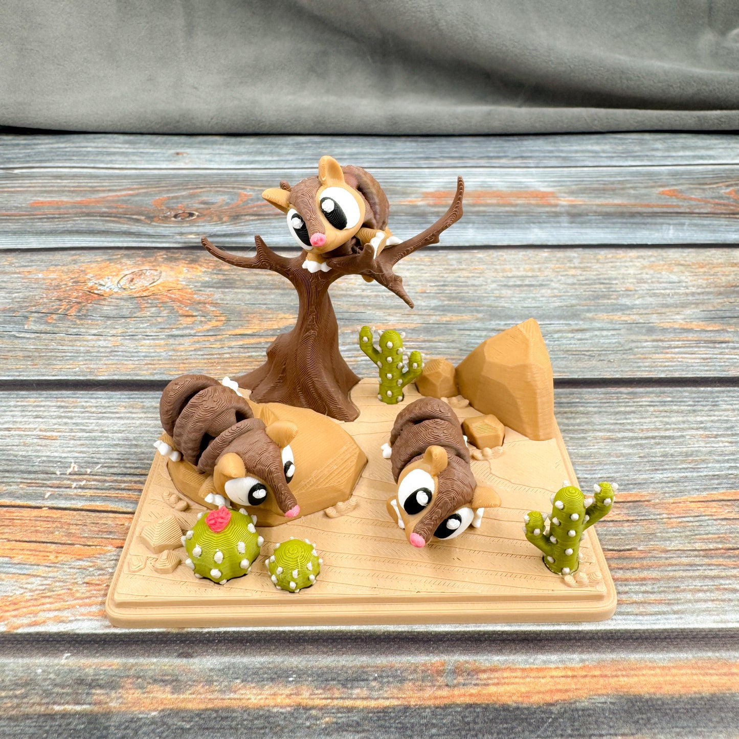 Desert + 3 Armadillos Mini 3D Printed Fidget Figure Diorama Set