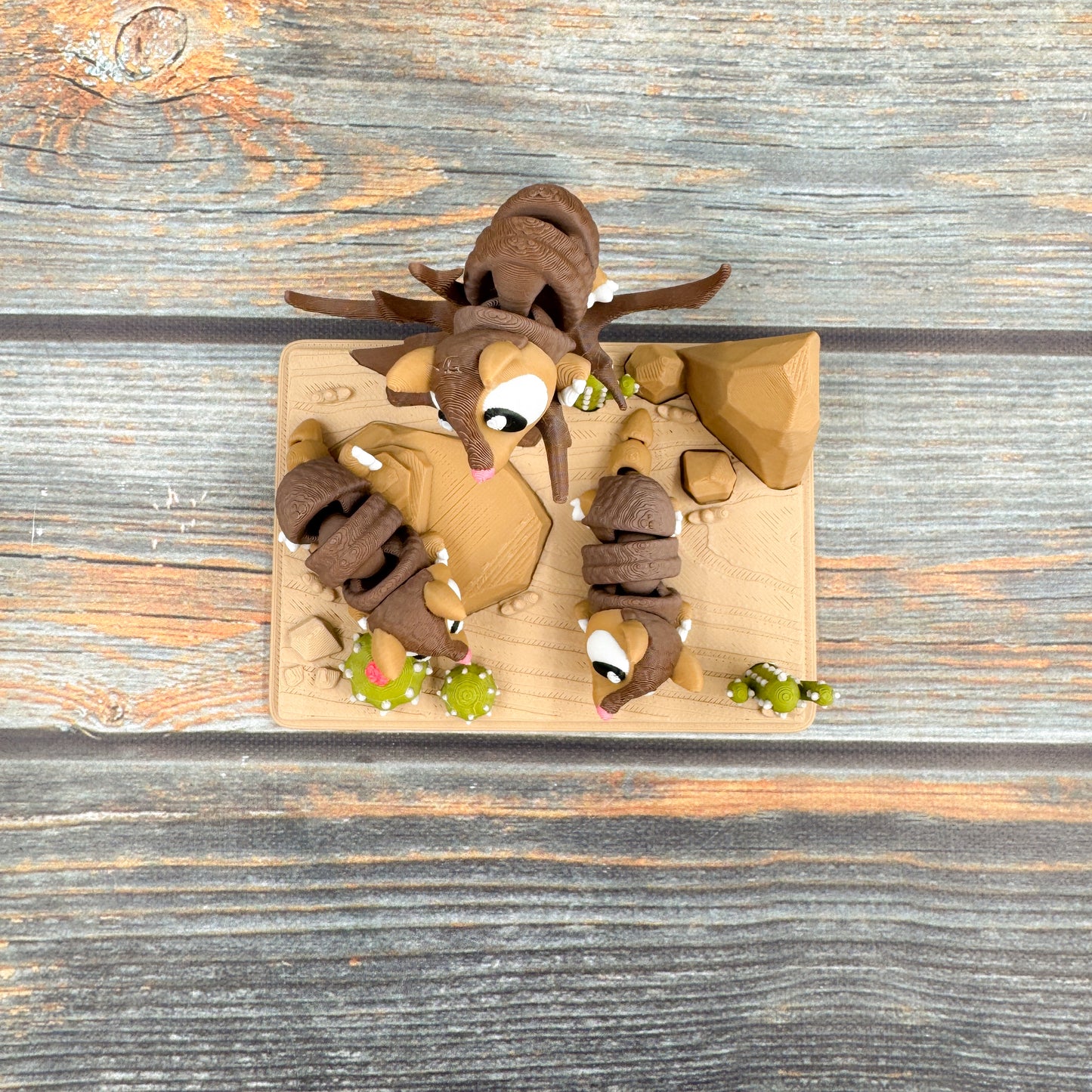 Desert + 3 Armadillos Mini 3D Printed Fidget Figure Diorama Set