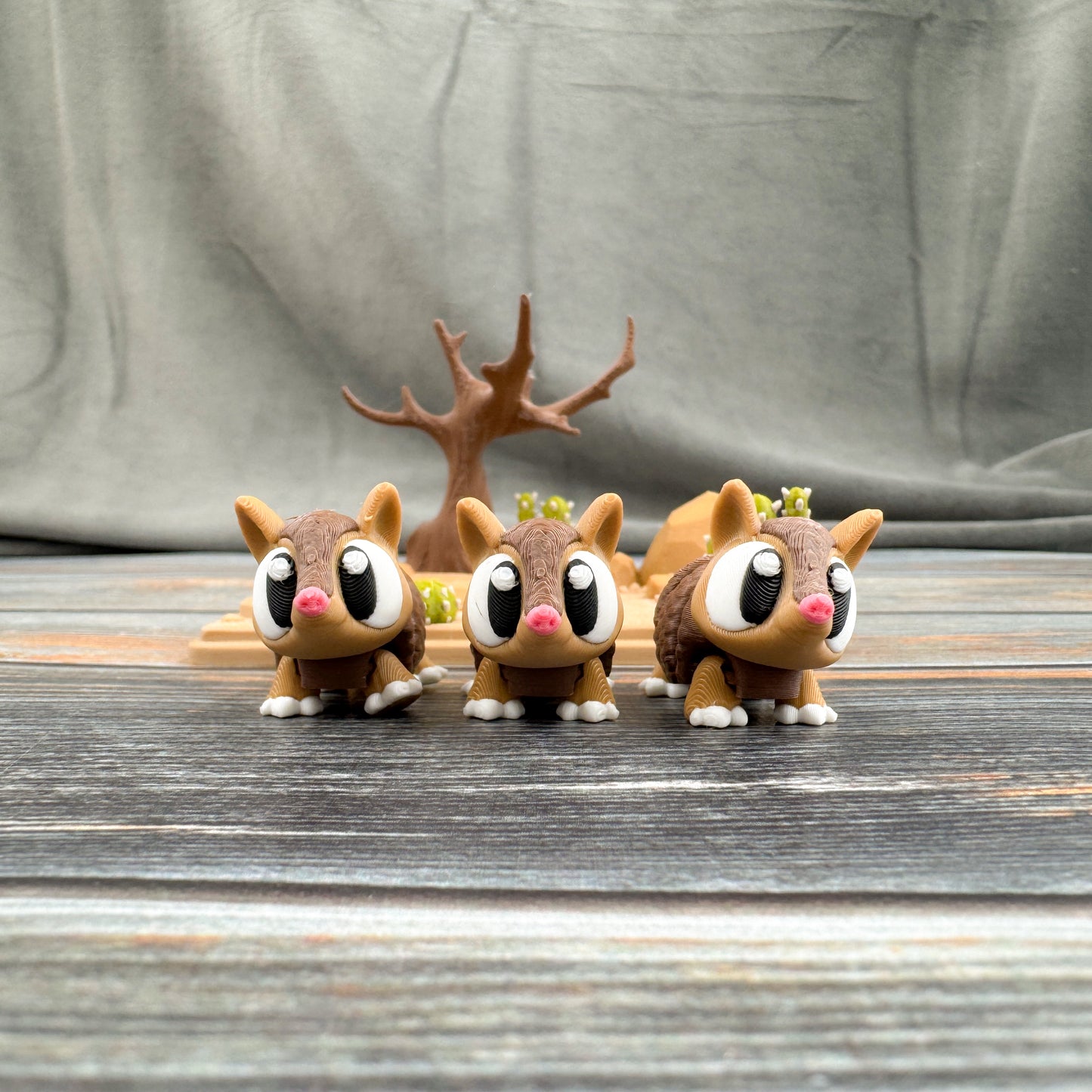 Desert + 3 Armadillos Mini 3D Printed Fidget Figure Diorama Set