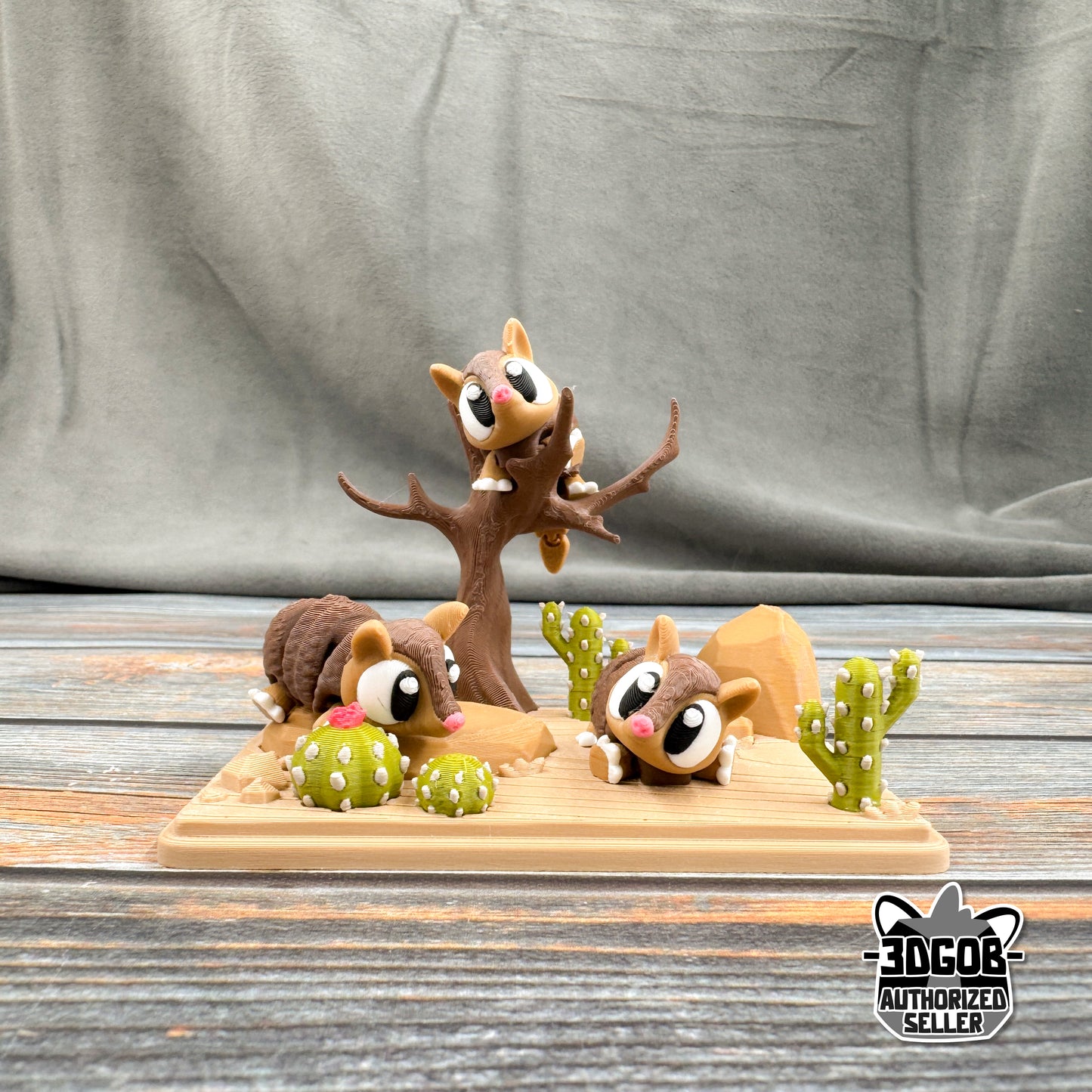 Desert + 3 Armadillos Mini 3D Printed Fidget Figure Diorama Set