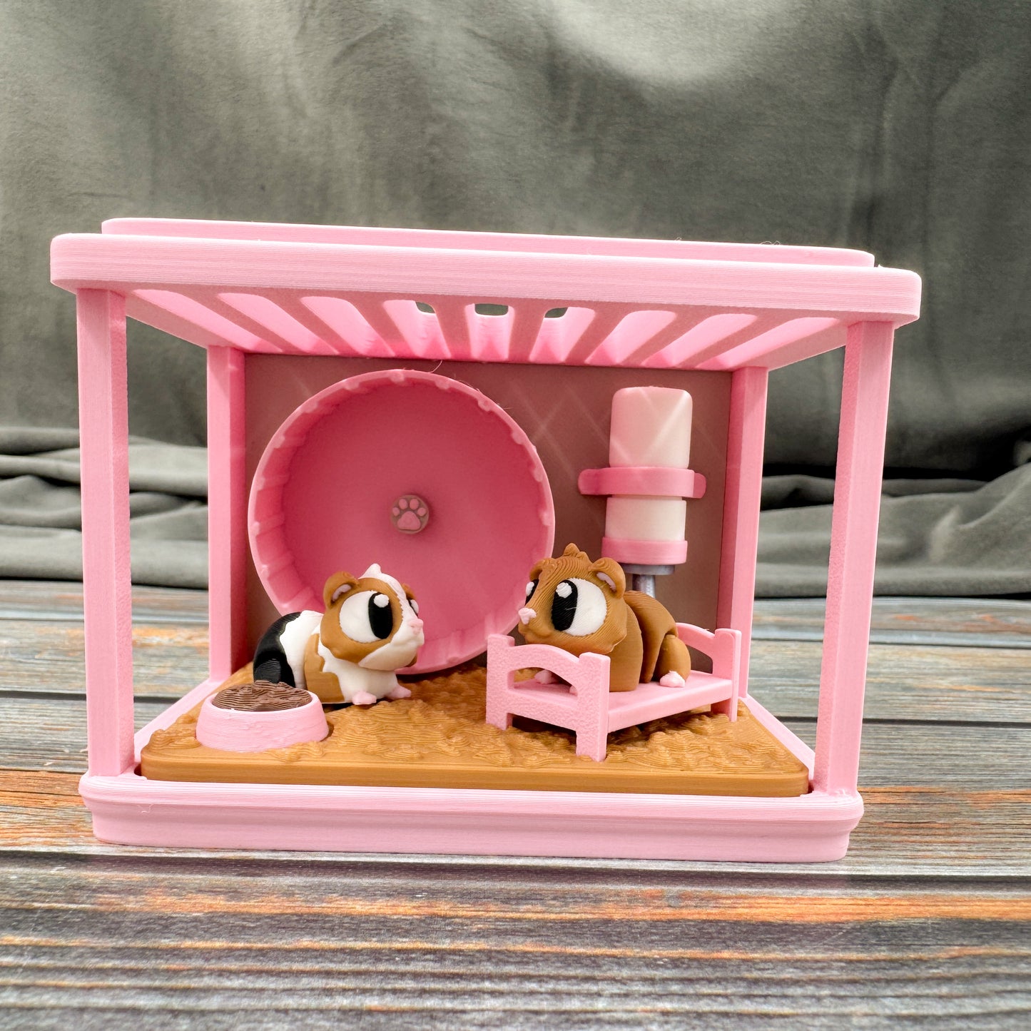 Guinea Pig Cage + 2 Guinea Pigs 3D Printed Fidget Figure Diorama Set