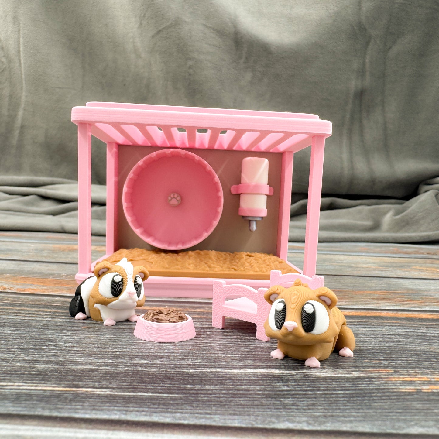 Guinea Pig Cage + 2 Guinea Pigs 3D Printed Fidget Figure Diorama Set
