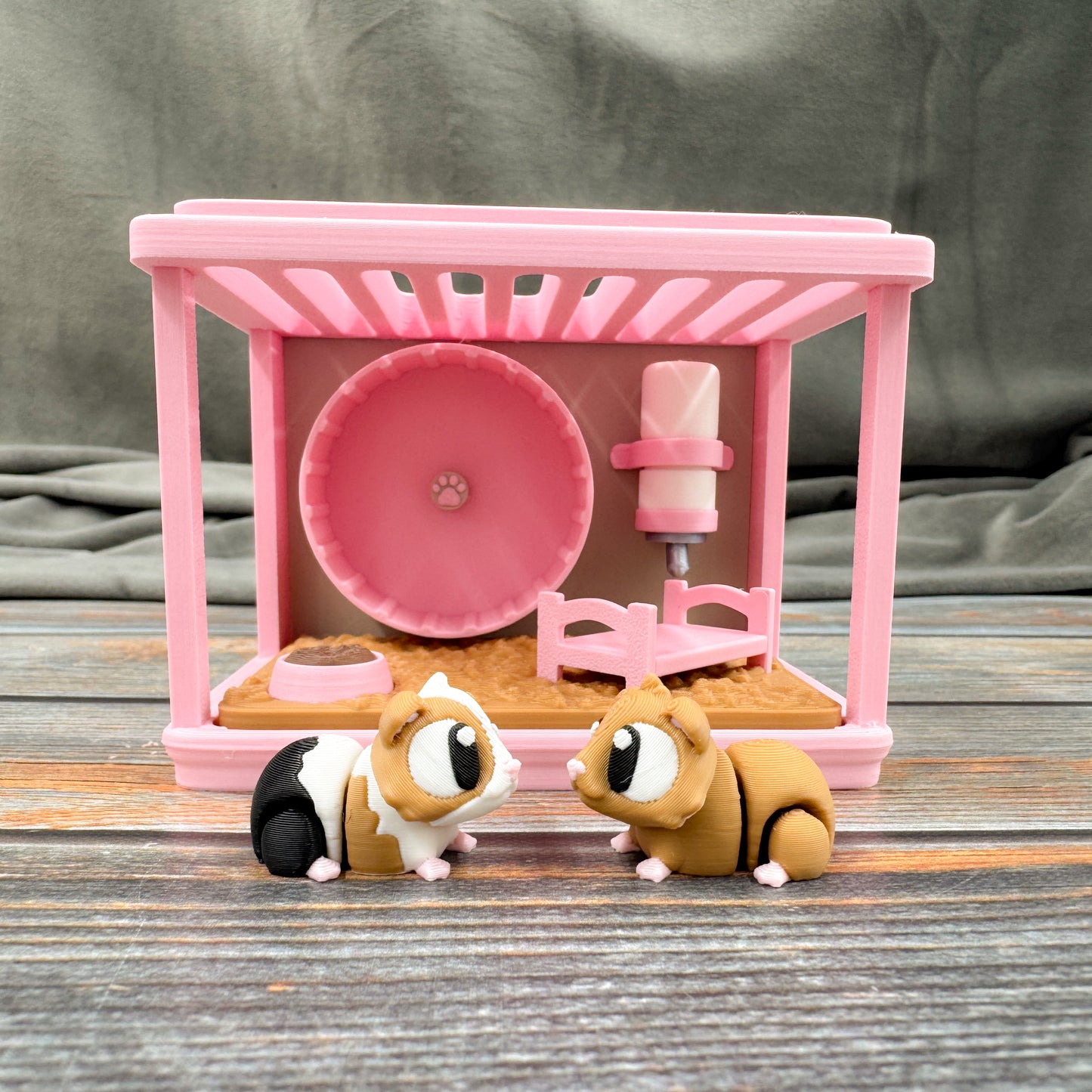 Guinea Pig Cage + 2 Guinea Pigs 3D Printed Fidget Figure Diorama Set