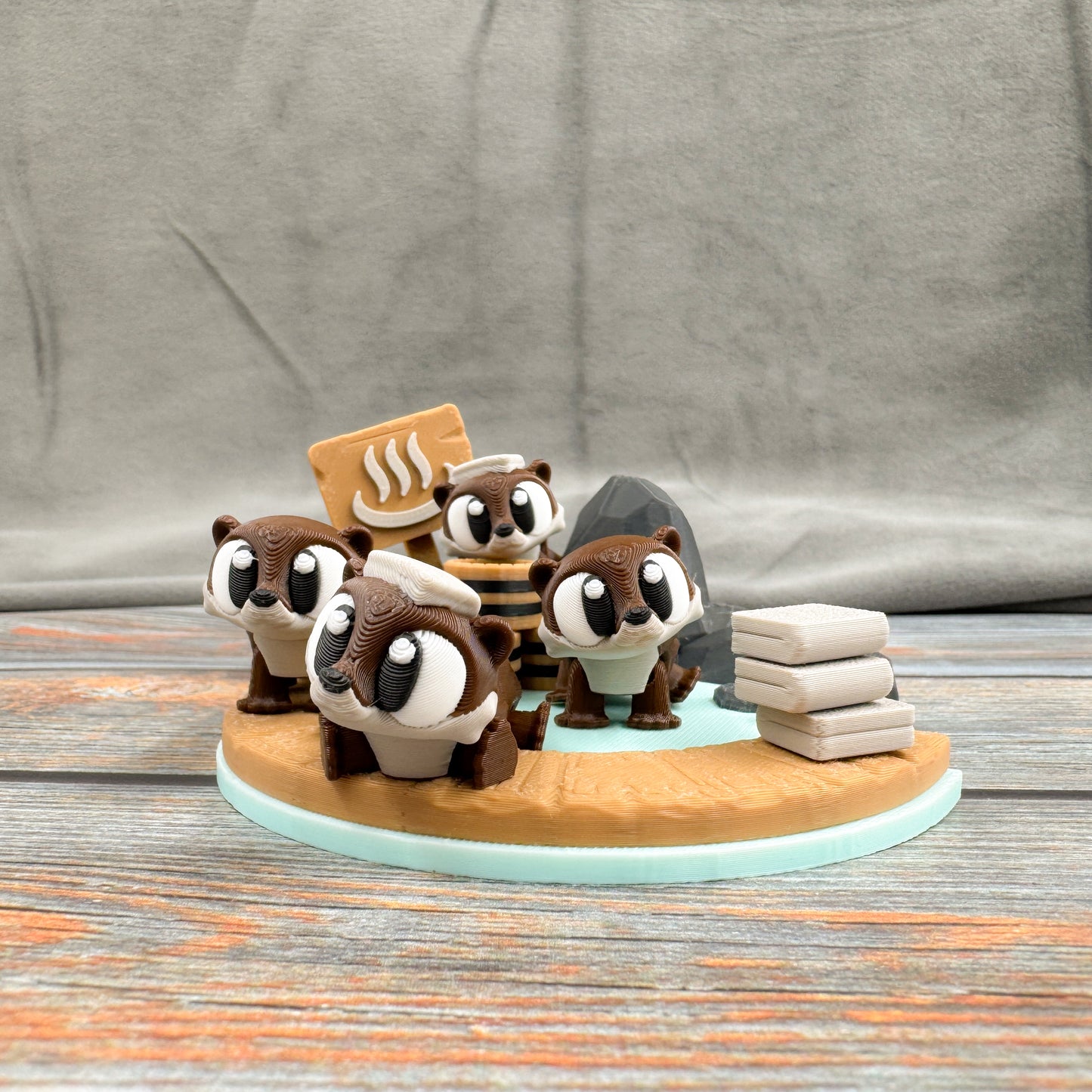 Otter Onsen + 4 Otters 3D Printed Fidget Figure Diorama Set