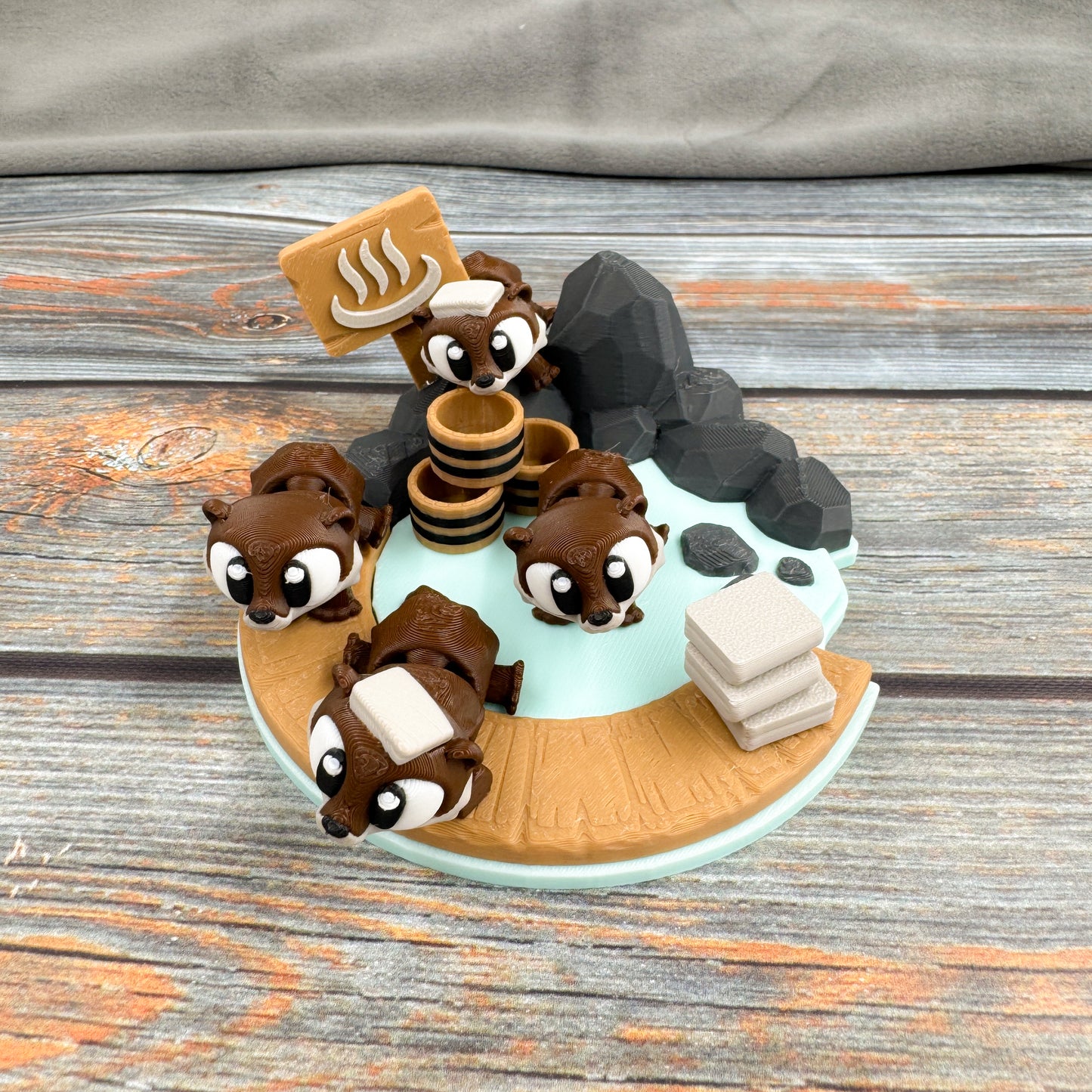 Otter Onsen + 4 Otters 3D Printed Fidget Figure Diorama Set