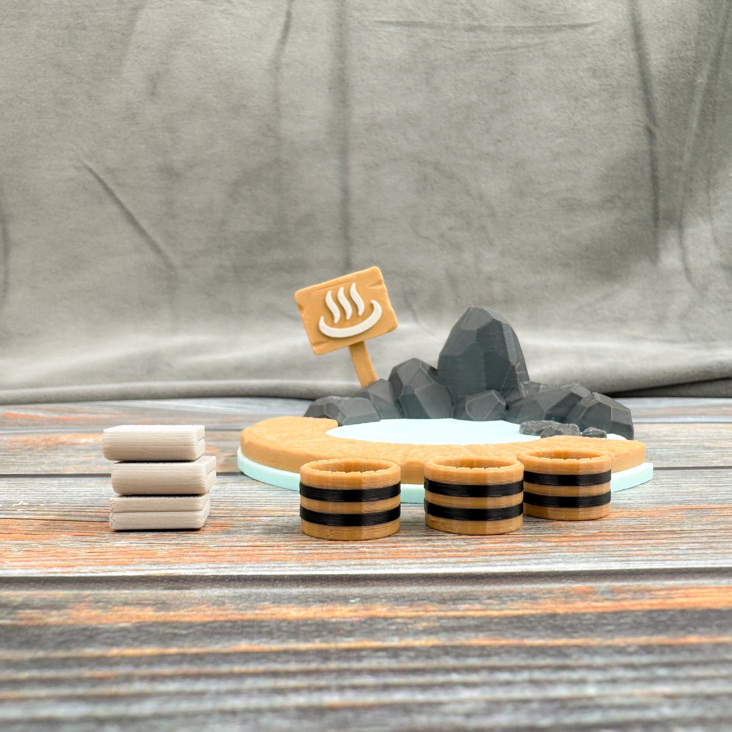 Otter Onsen + 4 Otters 3D Printed Fidget Figure Diorama Set