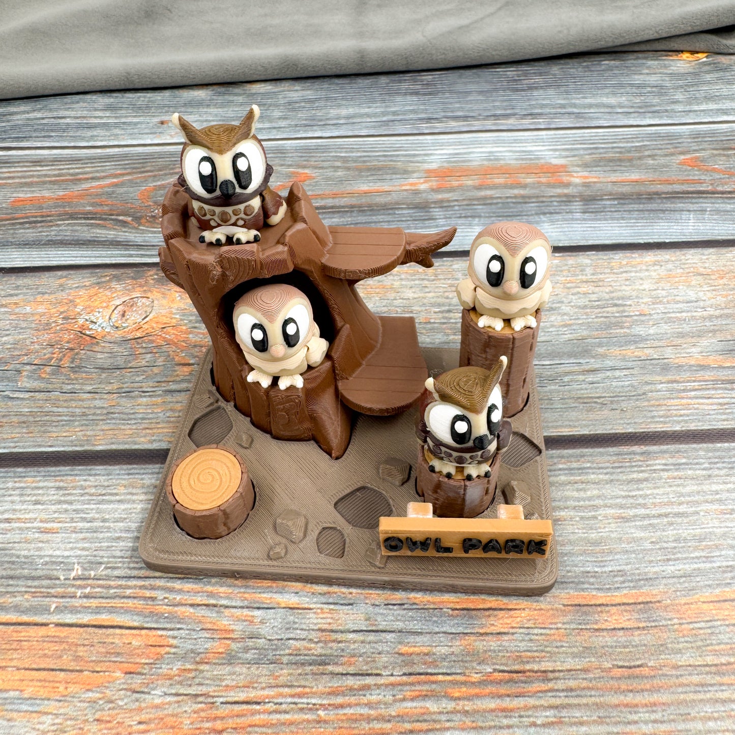 Owl Park + 4 Owls 3D Printed Fidget Figure Diorama Set