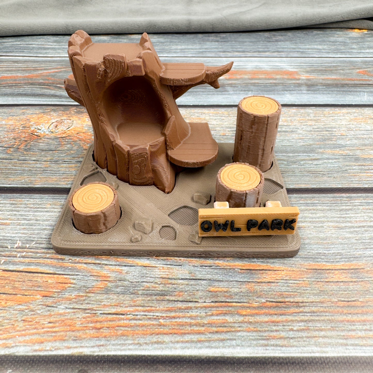 Owl Park + 4 Owls 3D Printed Fidget Figure Diorama Set