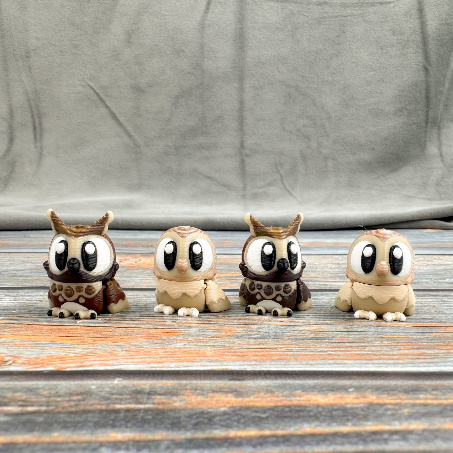 Owl Park + 4 Owls 3D Printed Fidget Figure Diorama Set