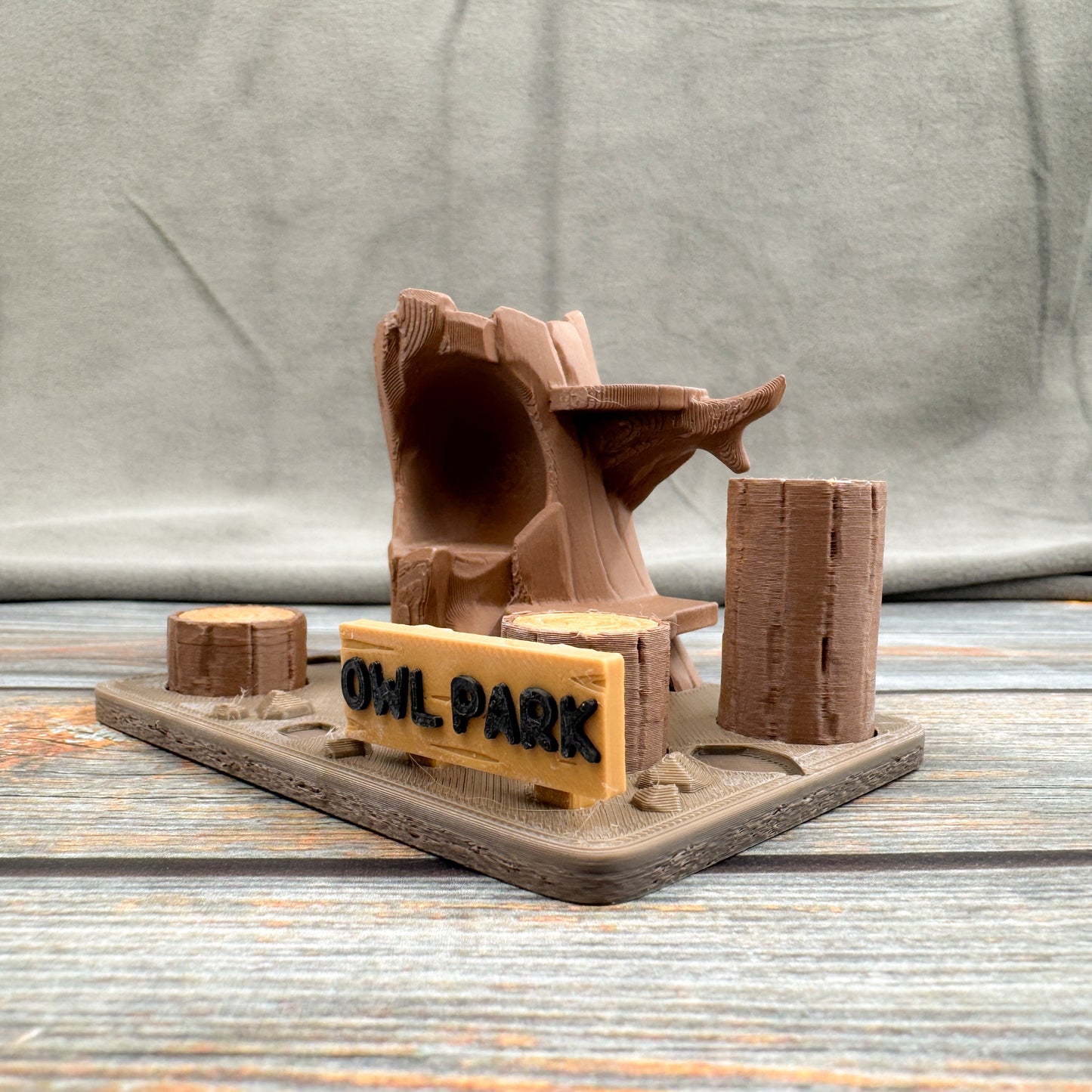 Owl Park + 4 Owls 3D Printed Fidget Figure Diorama Set