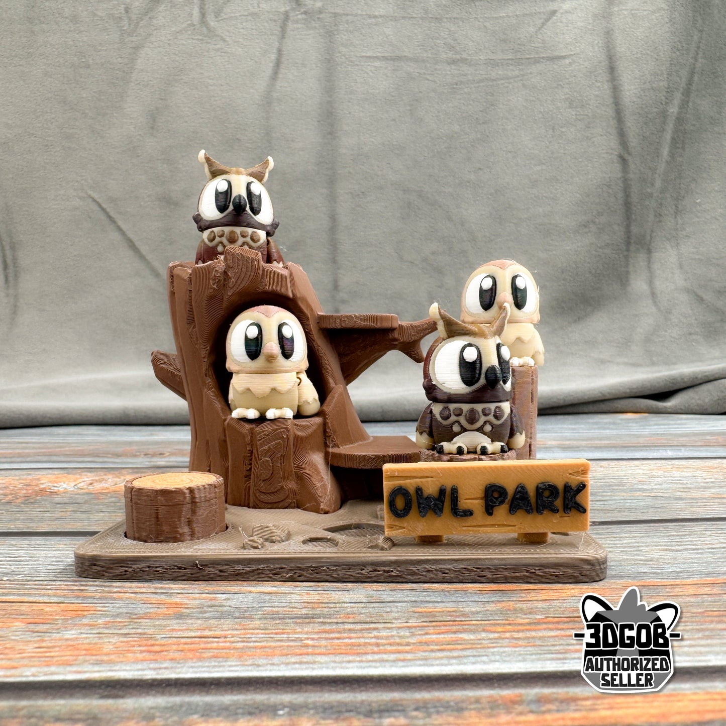 Owl Park + 4 Owls 3D Printed Fidget Figure Diorama Set