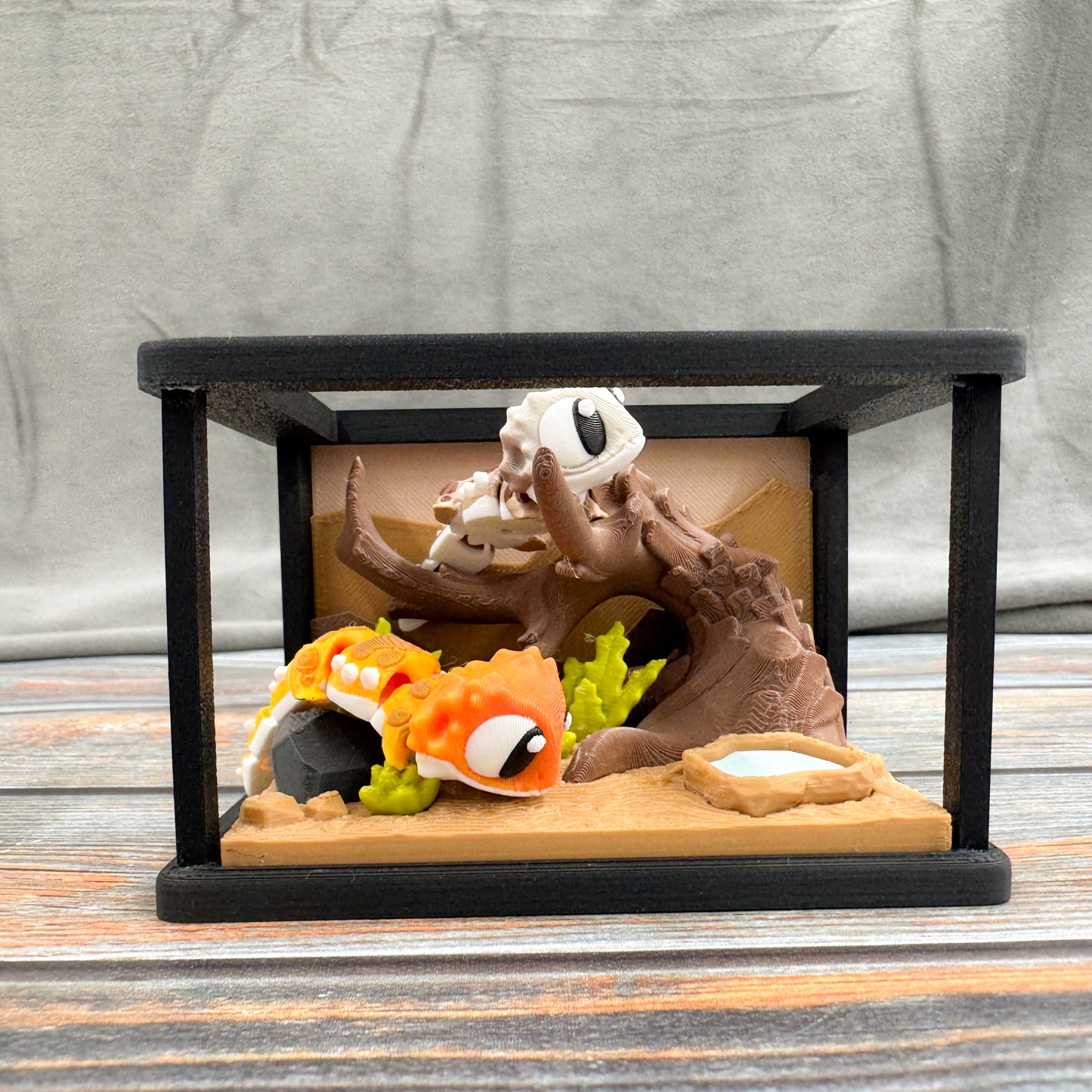 Reptile Habitat + 2 Bearded Dragons 3D Printed Fidget Figure Diorama Set
