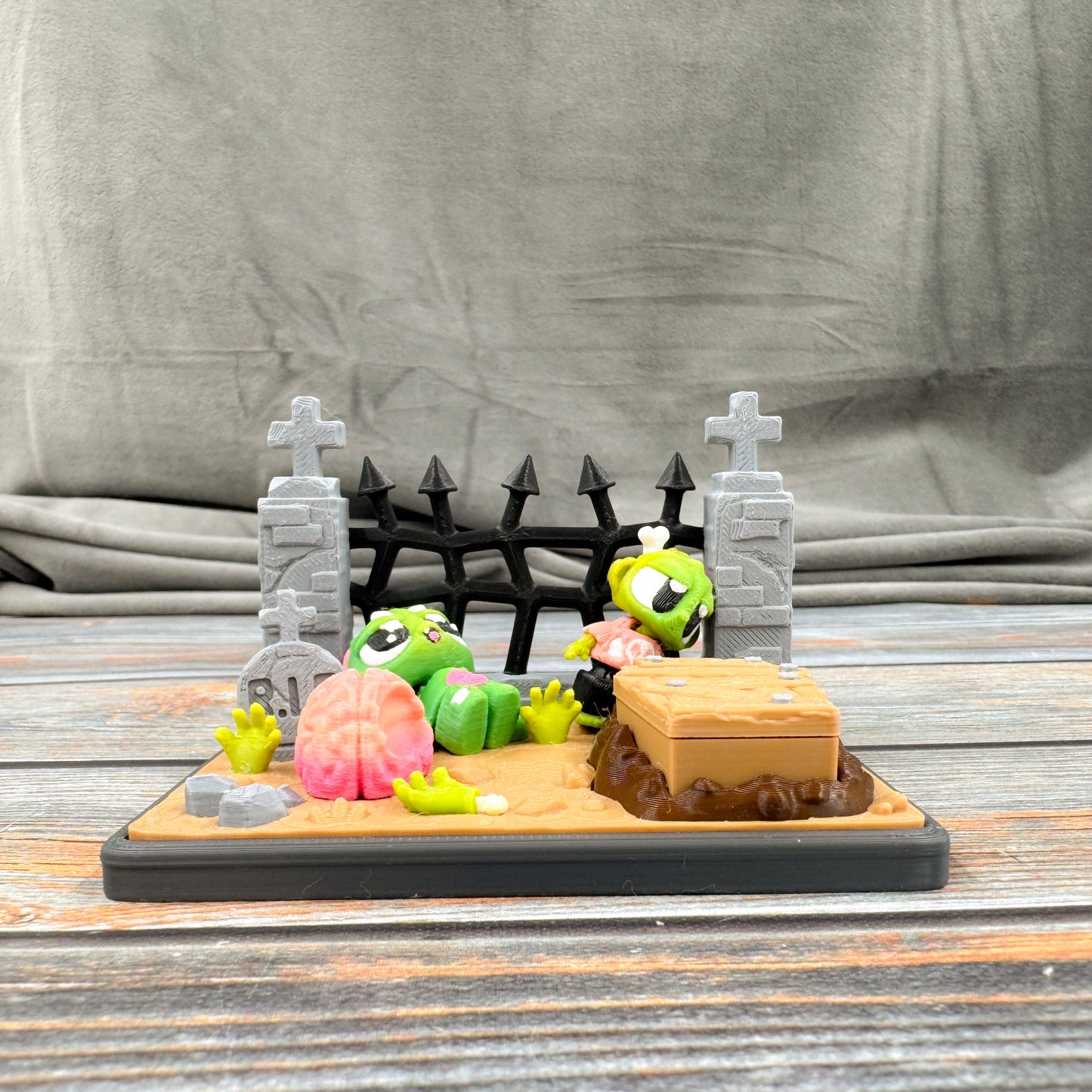 Zombie Graveyard + Zombie & Zombie Cat 3D Printed Fidget Figure Diorama Set