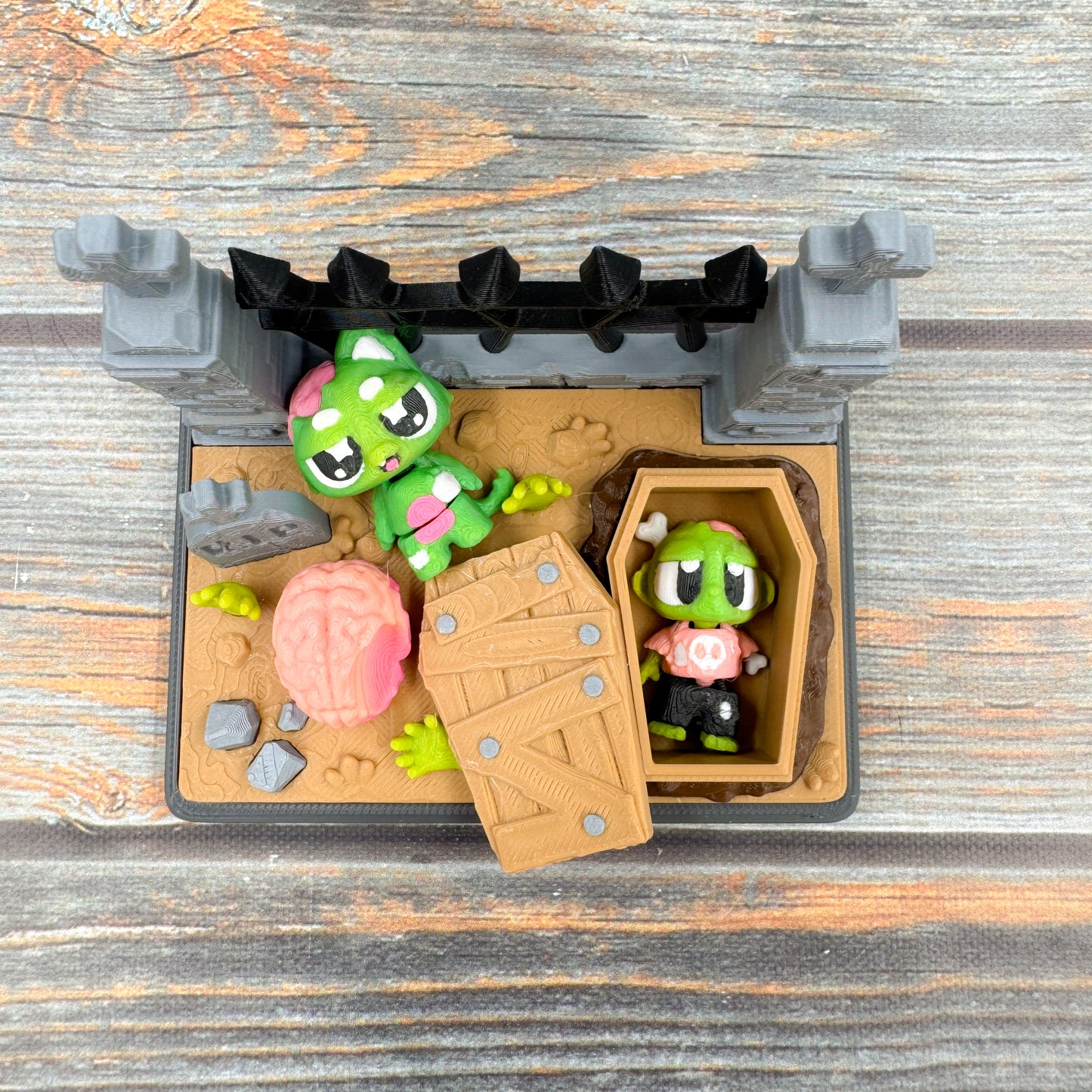 Zombie Graveyard + Zombie & Zombie Cat 3D Printed Fidget Figure Diorama Set