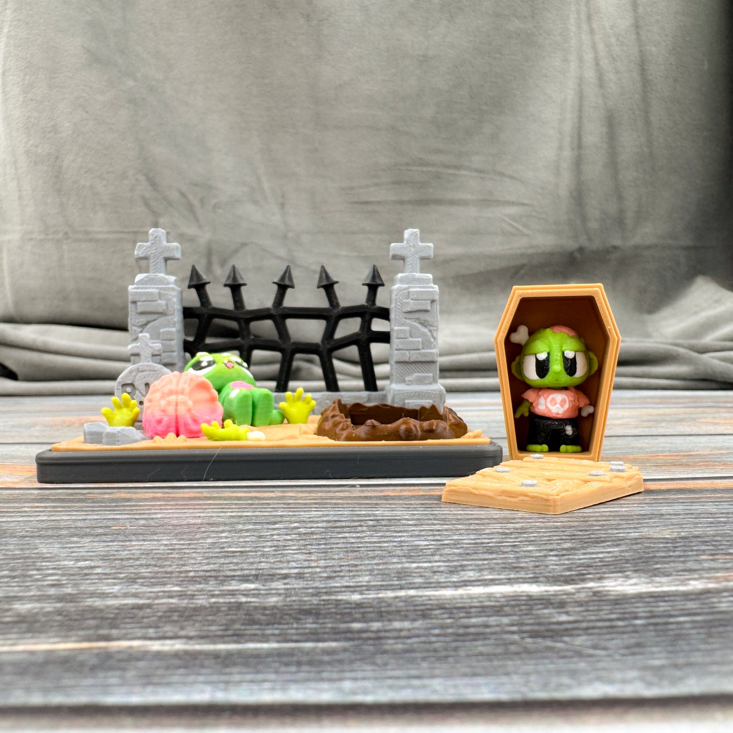 Zombie Graveyard + Zombie & Zombie Cat 3D Printed Fidget Figure Diorama Set