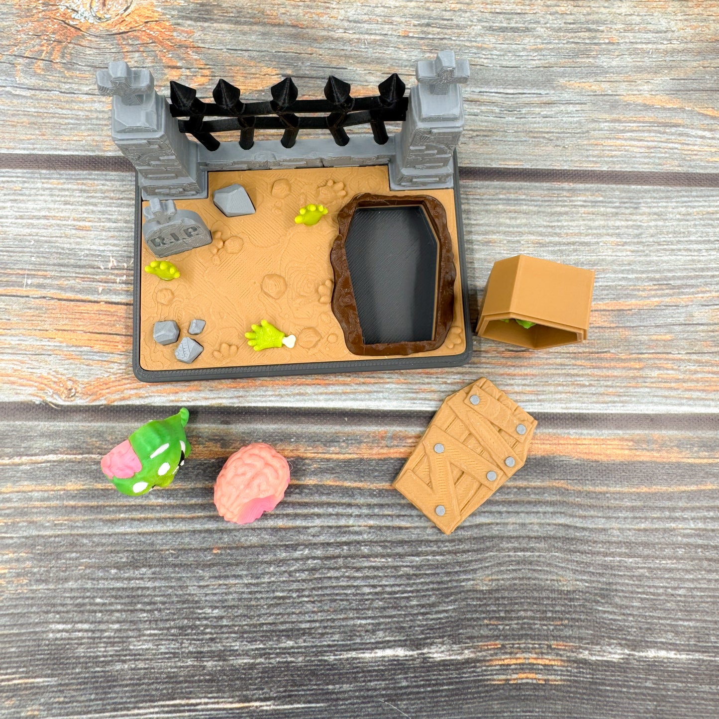 Zombie Graveyard + Zombie & Zombie Cat 3D Printed Fidget Figure Diorama Set