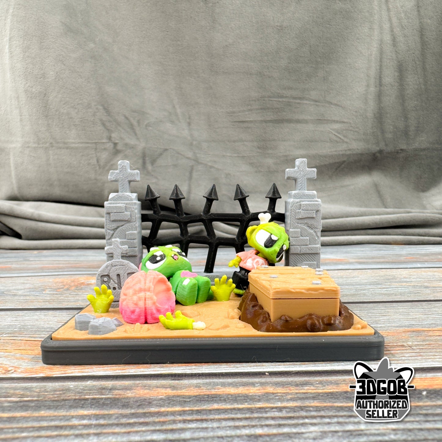 Zombie Graveyard + Zombie & Zombie Cat 3D Printed Fidget Figure Diorama Set