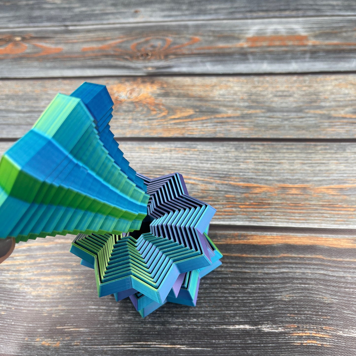 Fidget Star 3D Printed Articulated Figure in Tri-Color Ocean