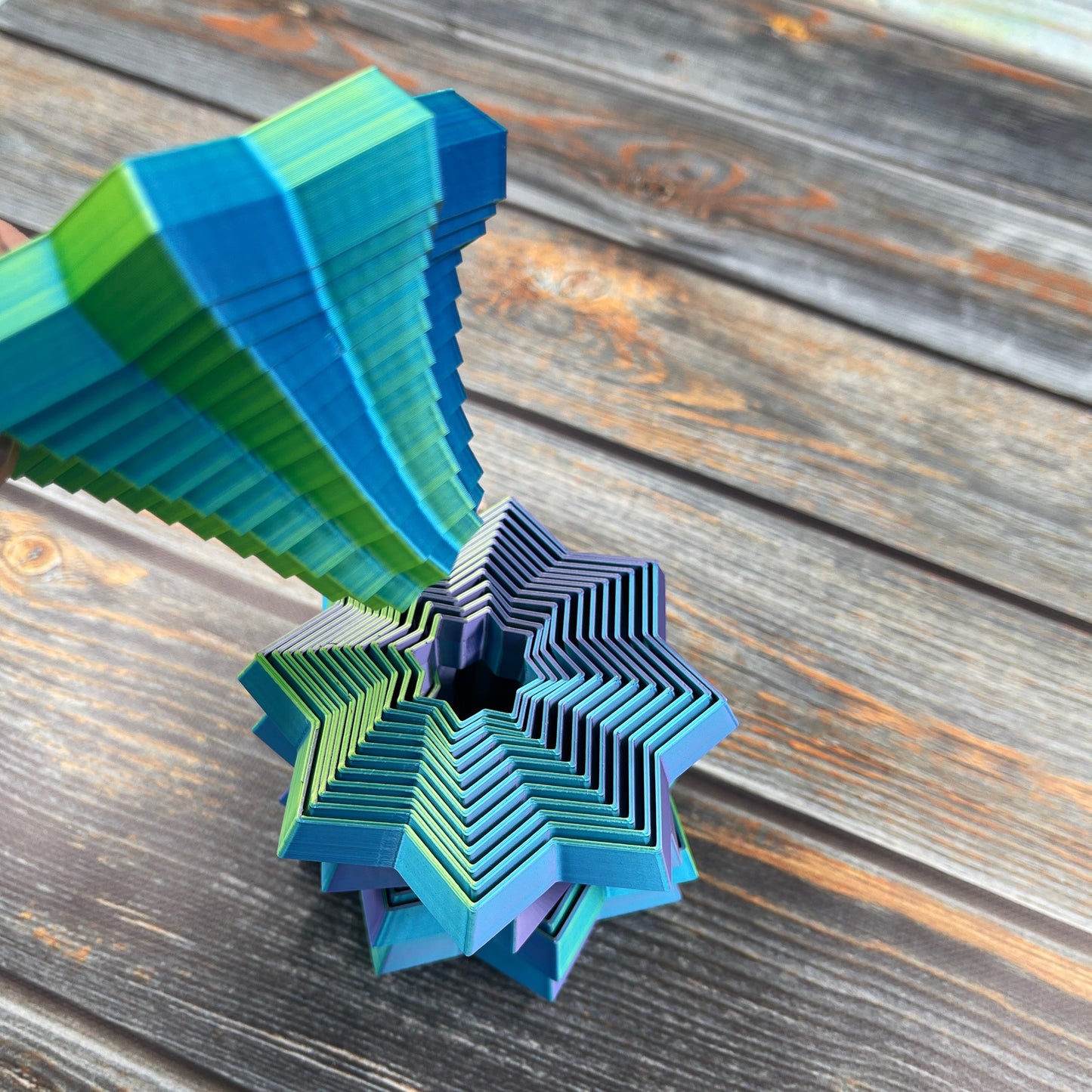 Fidget Star 3D Printed Articulated Figure in Tri-Color Ocean