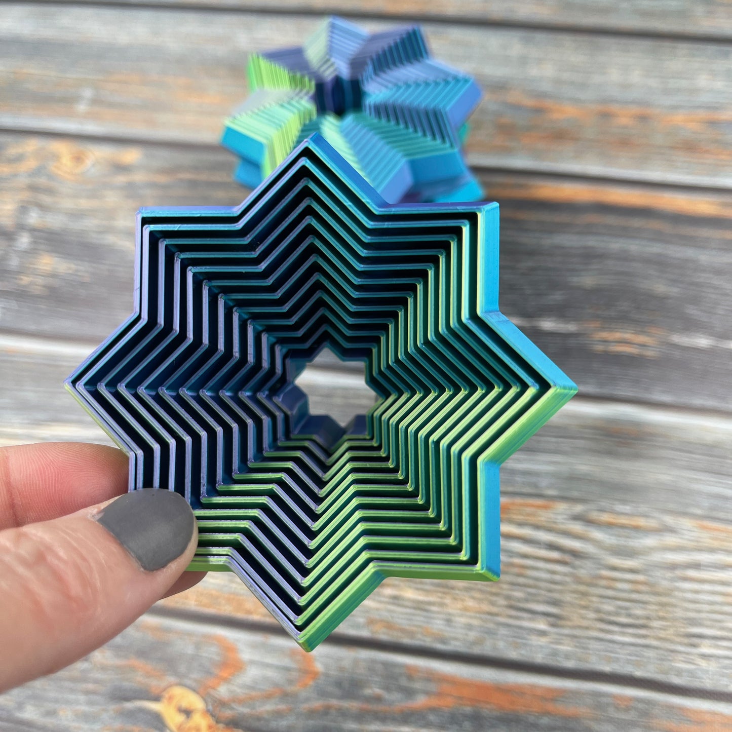 Fidget Star 3D Printed Articulated Figure in Tri-Color Ocean