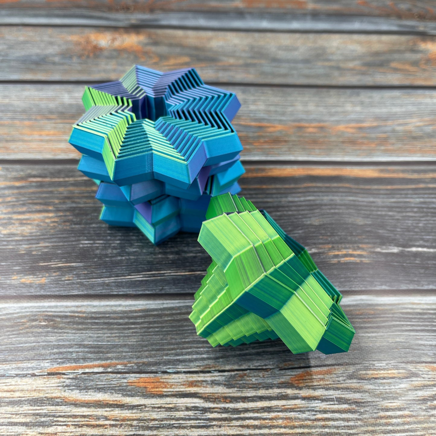 Fidget Star 3D Printed Articulated Figure in Tri-Color Ocean