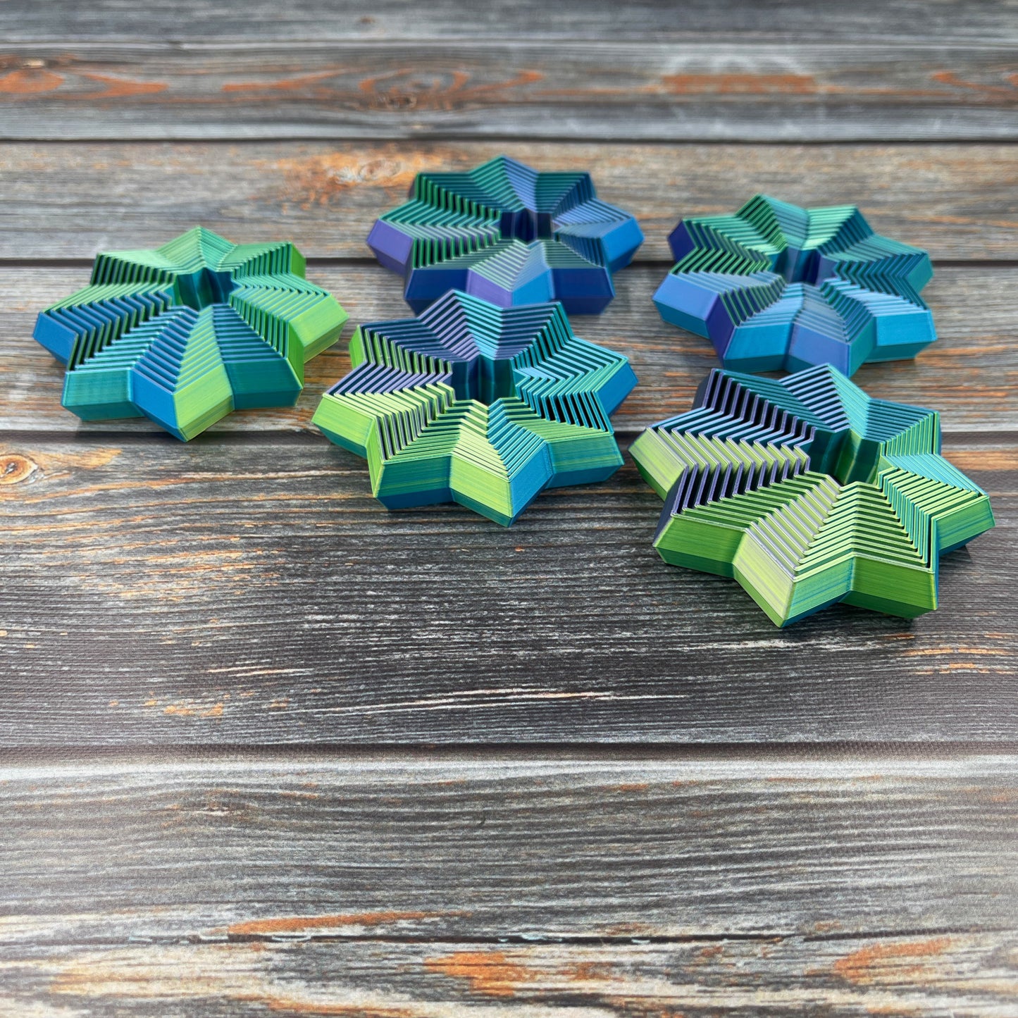 Fidget Star 3D Printed Articulated Figure in Tri-Color Ocean