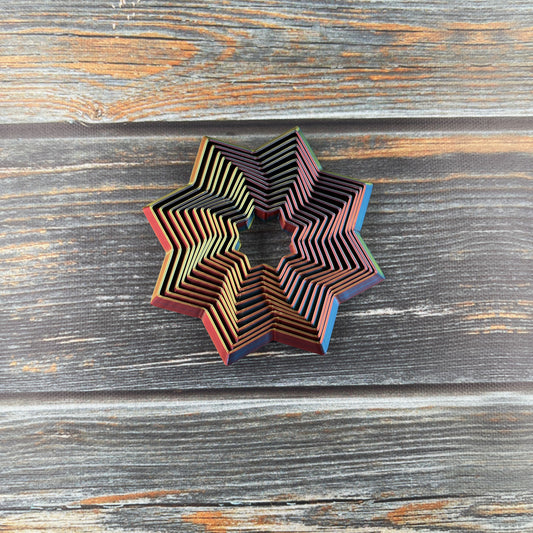 Fidget Star 3D Printed Articulated Figure in Tri-Color Rainbow