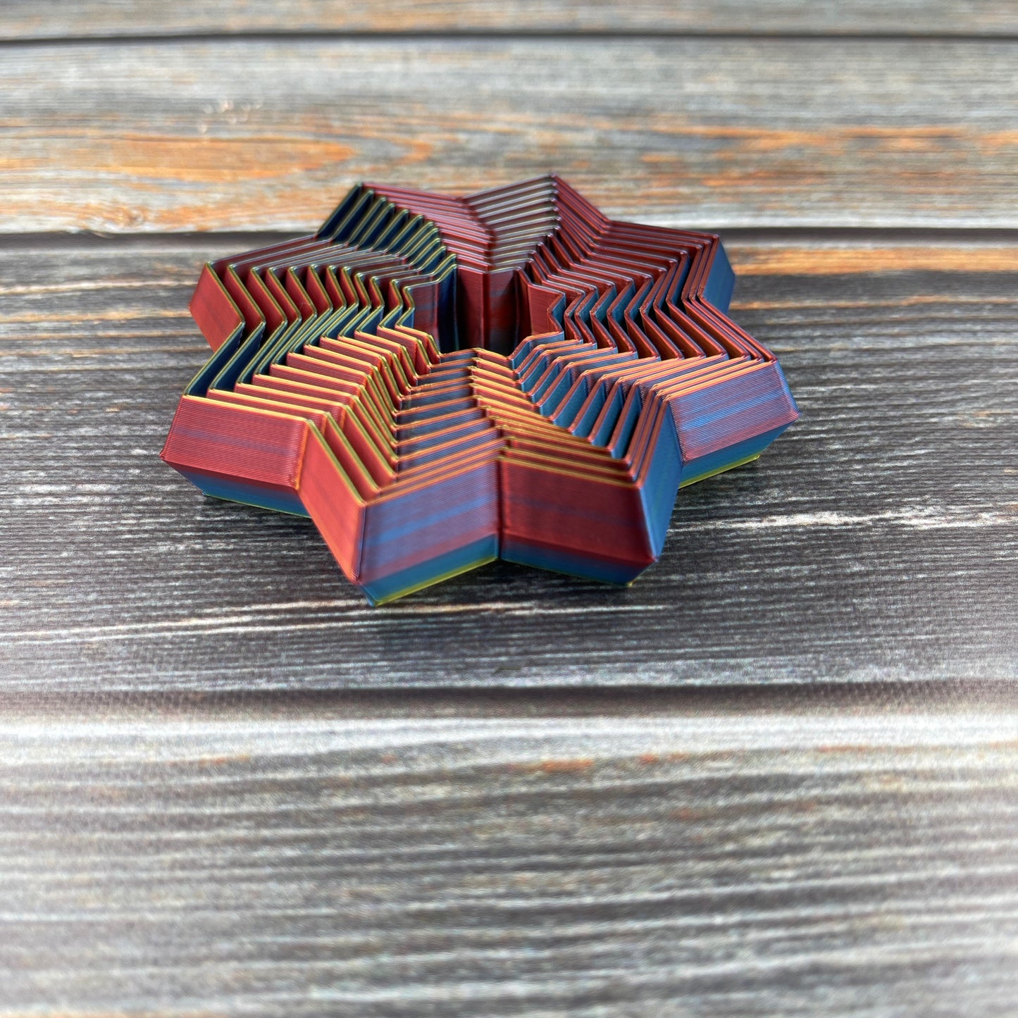 Fidget Star 3D Printed Articulated Figure in Tri-Color Rainbow