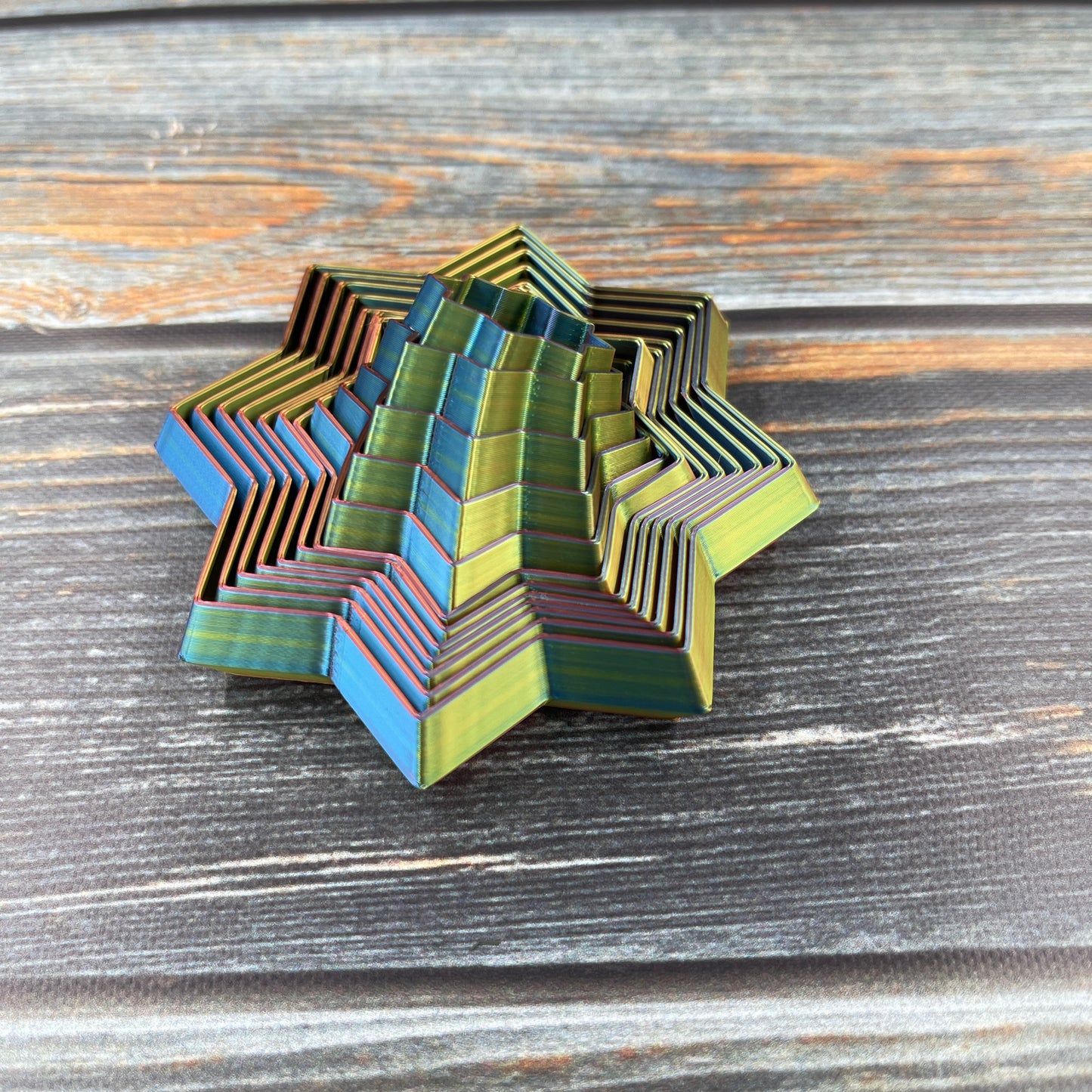 Fidget Star 3D Printed Articulated Figure in Tri-Color Rainbow