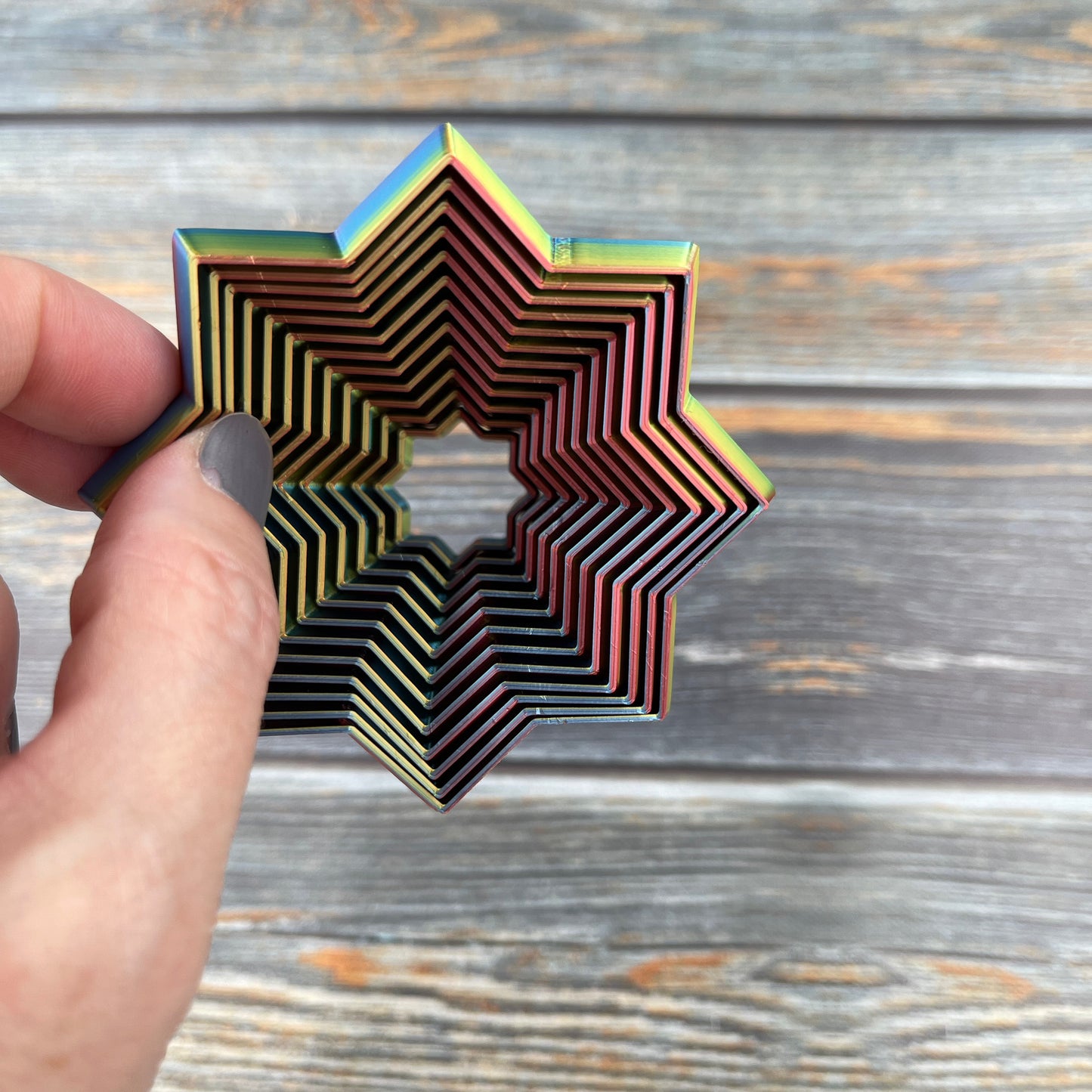 Fidget Star 3D Printed Articulated Figure in Tri-Color Rainbow