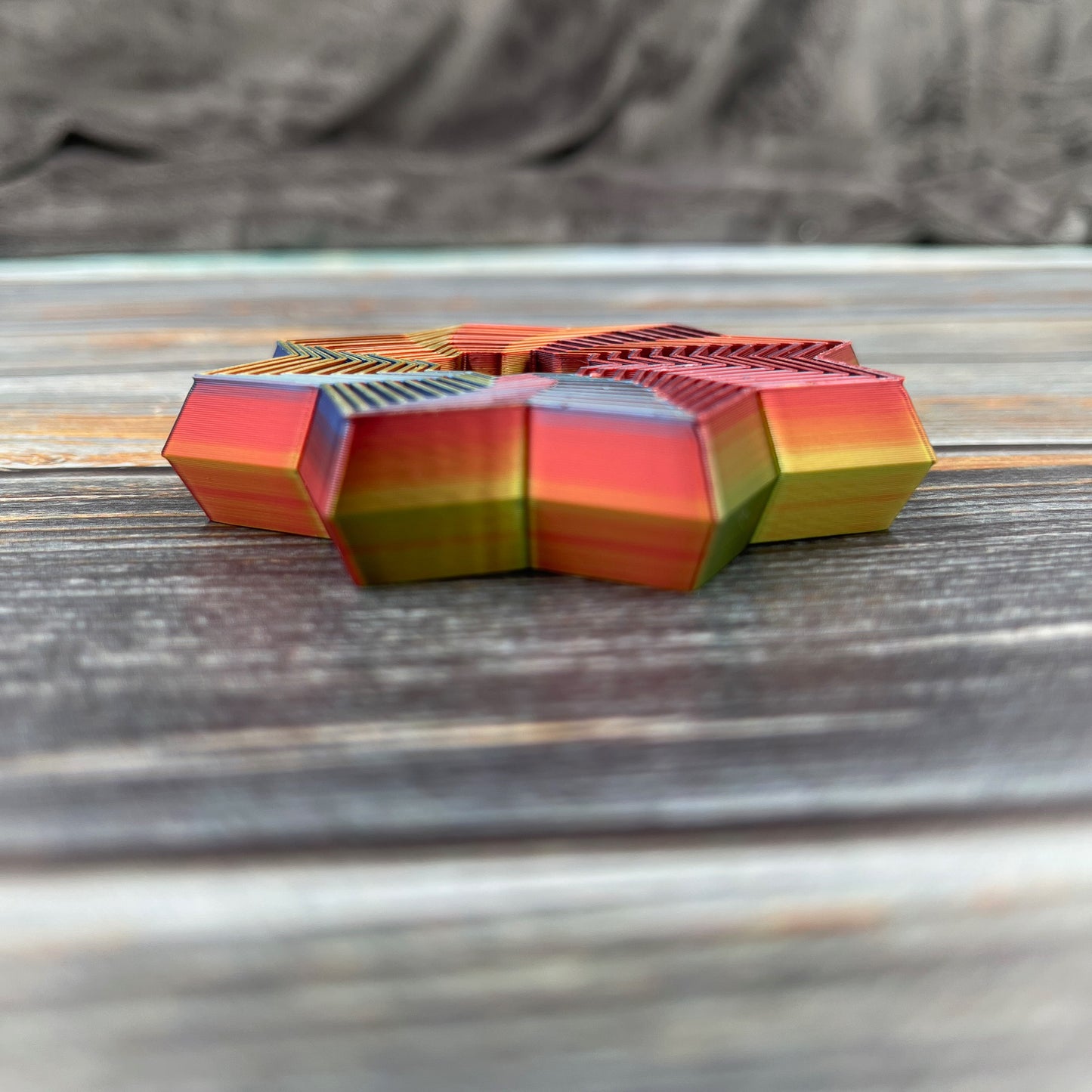 Fidget Star 3D Printed Articulated Figure in Tri-Color Rainbow